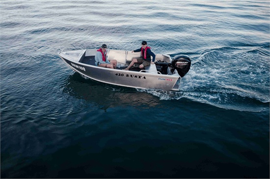 Two people cruising in a Quintrex car topper tinnie