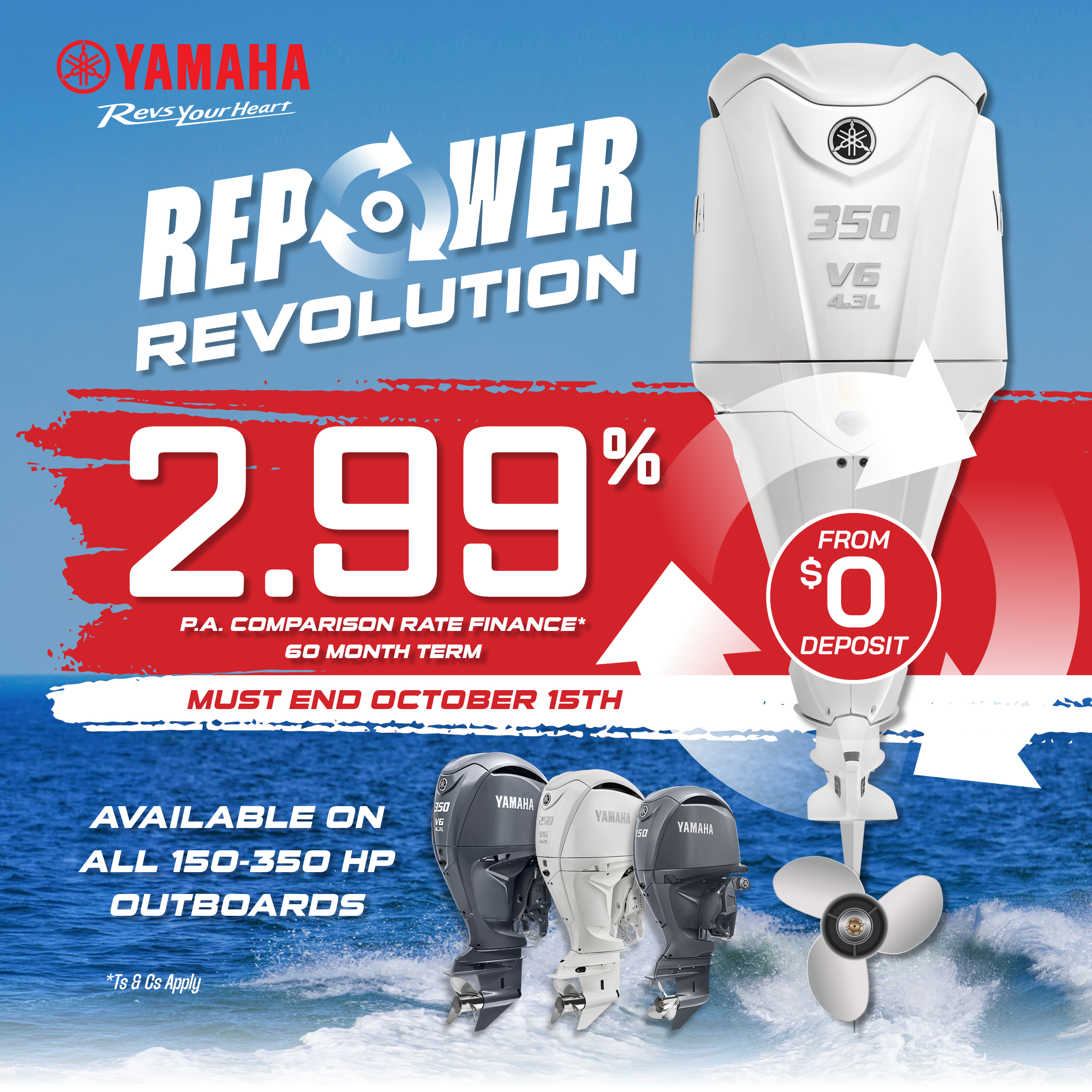 2.99% Finance on New Yamaha 150HP-350HP Outboards